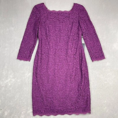 Adrianna Papell Womens Purple Lace Sheath Dress Full Zip Long Sleeve Midi 4 NWT - Image 1 of 4