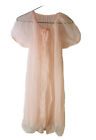VTG 70s Womens Small Gauzy Nylon Lace Puff Sleeve Peignoir Nighty USA Romantic