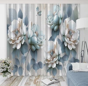 3D Blue Flowers K2280 Window Photo Curtain Printing Fabric Panda 2023 - Picture 1 of 7