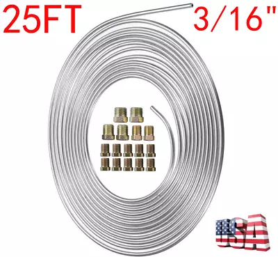 1X Zinc Steel Brake Line Tubing Kit 3/16"OD 25Ft Roll Coil All Size Fittings USA - Image 1 of 4