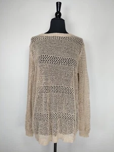 Cozy Casual Tan Knit Sheer Long Sleeve Split Open Back Sweater Size M NWT - Picture 1 of 8