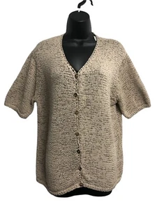 VTG Marisa Christina Woman Beige Boho Ribbon Knit Cardigan Sweater Top Size 1X - Picture 1 of 9