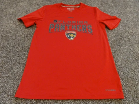 KIDS REEBOK NHL RED FLORIDA PANTHERS HOCKEY SPEEDWICK T-SHIRT - MEDIUM 10-12 Cover