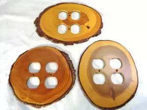 3 Live Edge Wood Handmade Wall Outlet Plate Cover Rustic Cabin Barn Home - Picture 1 of 19