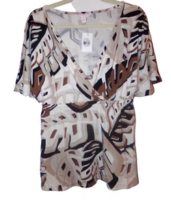 NWT TORI RICHARDS SZ.M,EMPIRE WAIST,SHORT SLEEVE RAYON V NECK TOP - Picture 1 of 8