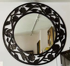 MIRROR  LARGE ROUND OLD  GORGEOUS DETAILS DIAMETER :48" -FLOWER & LEAVES DESIGN - Picture 1 of 15