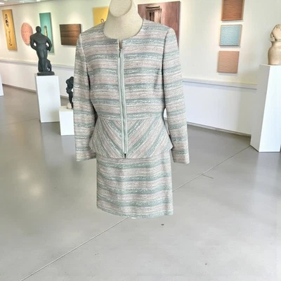 Tahari Arthur S Levine Rosa y Gris Tweed Carrera Falda Traje Talla 12/8 Pequeño  Foto 1 de 4