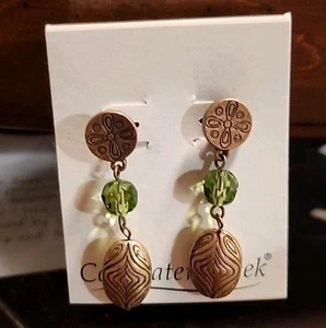 COLDWATER CREEK Dangling Gold And Olive Bead Earrings NEW - Picture 1 of 1