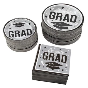 Fun Express Silver Congrats Grad Graduation Party Disposable Tableware Kit Bulk - Picture 1 of 2