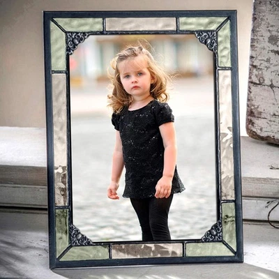 Marco de fotos de vitral verde vintage J Devlin 5x7 - horizontal o vertical... Foto 1 de 4