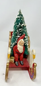 VTG Cast Iron Santa Claus Sleigh Tree Christmas Decoration Doorstop 13" - Picture 1 of 6