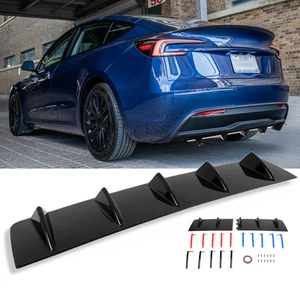 For Tesla Model 3 Glossy Rear Bumper Diffuser Shark 5 Fins Spoiler Lip Splitter - Picture 1 of 14