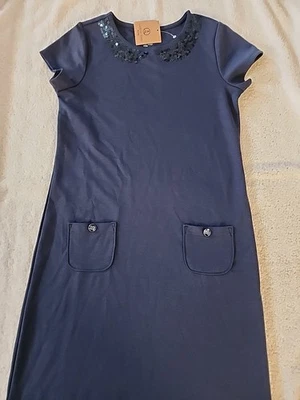 Vestido de malha Lands End azul marinho feminino tamanho 10-12 novo - Imagem 1 de 4