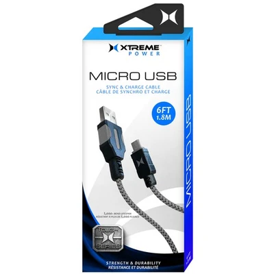 Xtreme 6 英尺编织微型 USB 同步充电线(黑色和灰色)XAS8-1013-BLY — 第 1/4 张图片