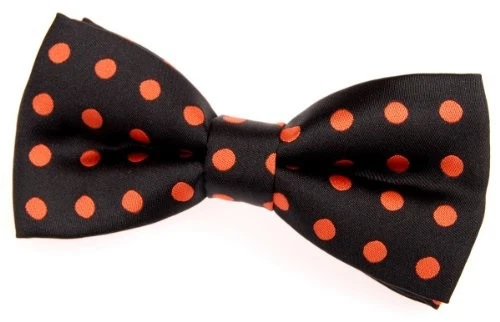 Classic Polka Dots Woven Microfiber Pre-tied Bow Tie Black With Orange Dots Foto 1 de 1