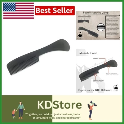 Pocket-Sized Black Handmade Mustache Beard Comb, Plastic, 3 Inch, Fine Toothed - Image 1 of 4