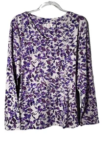 D & Co Denim & Co Talla 1X Púrpura Estampado Floral Túnica Top Cuello en V Mangas Largas NUEVO - Imagen 1 de 7