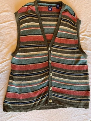 Chaleco Vintage Gap Algodón Mezcla Seda Multicolor Rayas Gran Tamaño Foto 1 de 4