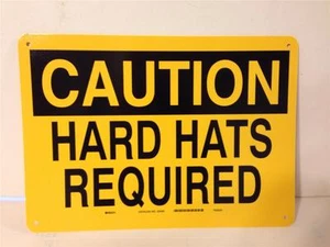 NEW CAUTION HARD HATS REQUIRED OSHA SAFETY SIGN DURA-FIBERGLASS 14 X 10 - Picture 1 of 1