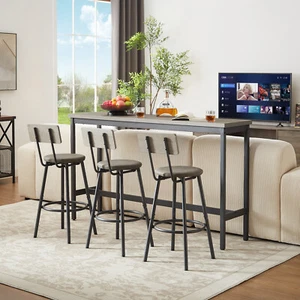 Long Bar Table &Chairs Set w-3 PU Upholstered Bar Stools for Kitchen Living Room - Picture 1 of 15