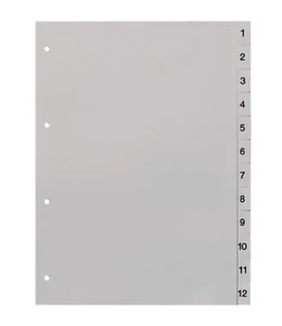 Ordnerregister 1-12, neutral, ohne Deckblatt, Register aus PP für DIN A4 Ordner - Bild 1 von 7