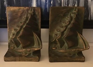 Pair of Vintage Bronzed Cast Iron Nautical Sailing Ship Bookends - Picture 1 of 2