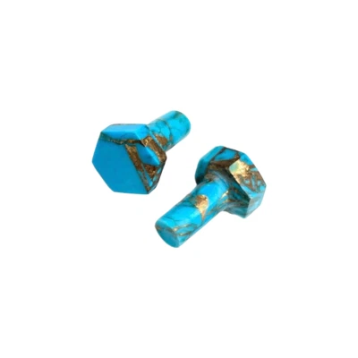 Natural American Blue Copper Turquoise Hexagonal Shape Single Flared Gauges Plug - Image 1 of 4