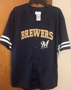 Milwaukee Brewers Jersey Youth LRG 14/16 Blue Short Sleeve Button Up - Picture 1 of 5