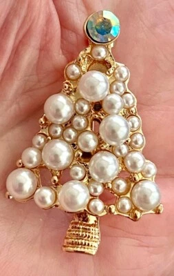Broche de Navidad estrella estrás AB oro blanco perla incluida Foto 1 de 4