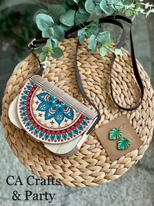 Boho Wooden handmade crossbody bag Paisley- handmade satchel clutch gift for her - Picture 1 of 6