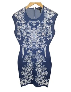 Mini abito BCBGMAXARIA Ellena blu e bianco floreale BodyCon taglia media - Foto 1 di 5