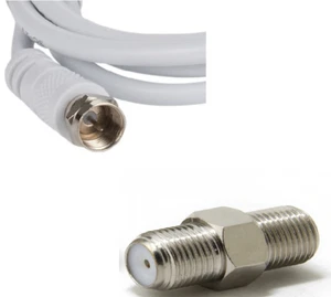 COAXIAL SATELLITE CABLE EXTENSION F CONNECTOR LEAD VIRGIN  SKY TV WITH COUPLER - Picture 1 of 4