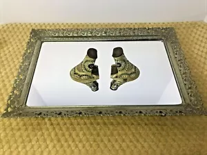 Vtg Hollywood Regency Ornate Floral Mirrored Vanity Tray Dresser Perfume Tray - Picture 1 of 12