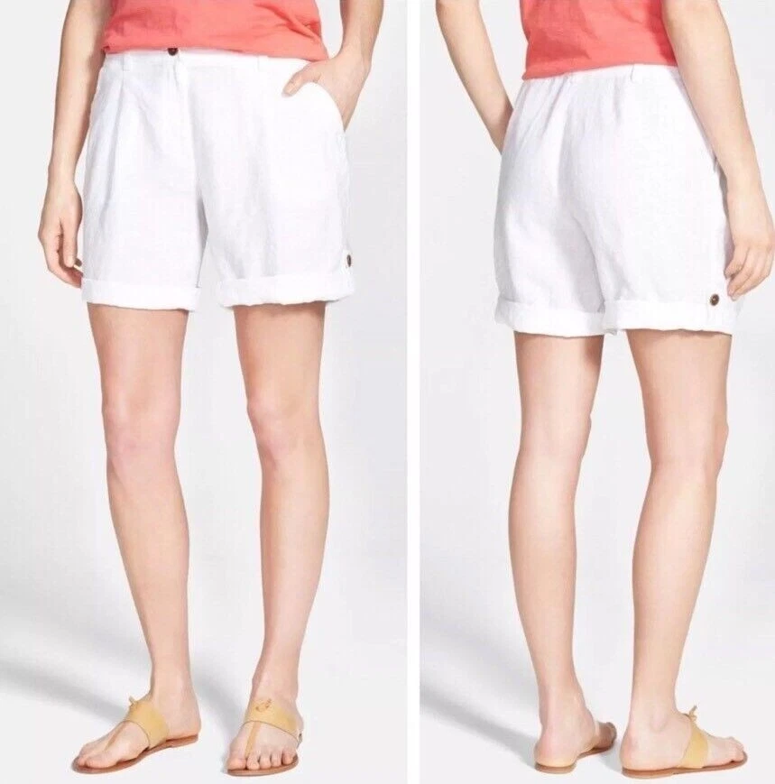Pantalón Corto Ciudad Talla 8 Eileen Fisher Blanco Lino Orgánico Con Puño Nuevo con Etiquetas Foto 1 de 1