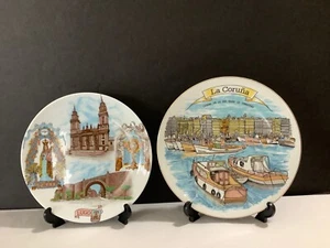 Pair Vintage Lugo and La Coruna Landmarks Galicia Spain 9-1/4” & 9-7/8" Plates  - Picture 1 of 5