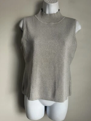 EURO -X Women’s Silver Metallic Silk Blend Mock Neck Sleeveless Sweater S - Image 1 of 4