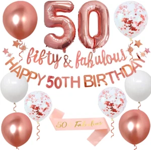 50Th Birthday Decorations Include Rose Gold Fifty & Fabulous Banner,Happy 50Th B - Picture 1 of 12