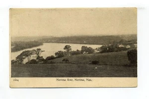 Stadt Merrimac antike Postkarte, Vogelperspektive Merrimack Fluss vom Hügel - Bild 1 von 2