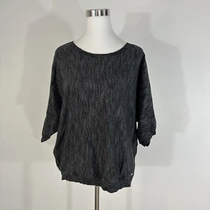 DKNY JEANS Womans TOP Sweater M Marbled Black SHORT SLEEVE KNIT SHIRT NWT - Picture 1 of 13