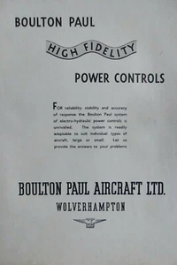 6/1951 PUB BOULTON PAUL ELECTRO-HYDRAULIC POWER CONTROLS ORIGINAL AD - Foto 1 di 1