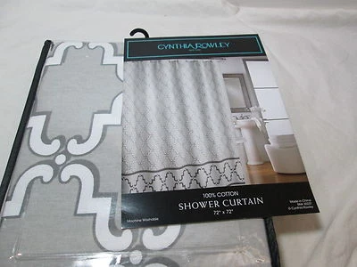 Nueva cortina de ducha Cynthia Rowley tela algodón 72x72 azulejo gris y blanco? Nuevo en paquete Foto 1 de 4