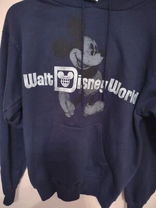 Walt Disney World Mickey Mouse Hanes Hooded Sweatshirt Hoodie Navy Blue Small - Picture 1 of 6