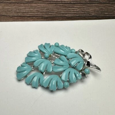 Broche prendedor Lisner rama flor azul tono plata vintage firmado Foto 1 de 4