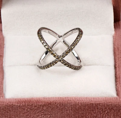 Natural Diamond X Shape Criss Cross Women Wedding Band Promise Ring Gift For Her - Image 1 of 4