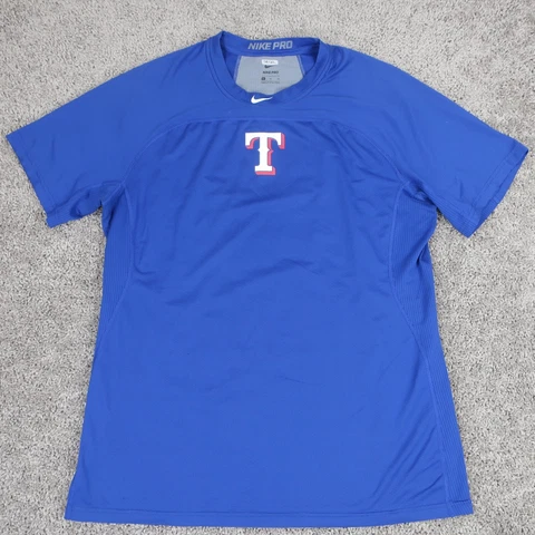 Texas Rangers Shirt Mens 2XL XXL Blue Short Sleeve Nike Pro Performance Stretch Cover
