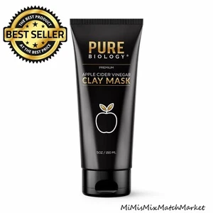 Clay Face Mask Apple Cider Vinegar, Bentonite Clay Charcoal Retinol Pure Biology - Picture 1 of 6