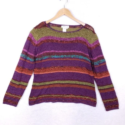 Coldwater Creek 1X Multi Color Knit Sweater Purple Stripe Boho Artsy Top - Image 1 of 4