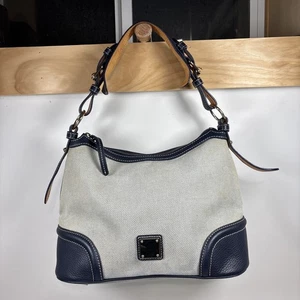 Dooney & Bourke Creme Marine Handtasche Hobo Schultertasche Canvas Klassisch Preppy - Bild 1 von 23