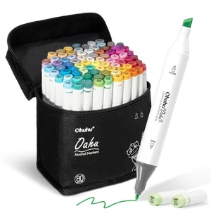 Ohuhu Marker Pens, 80 Colors, 81 Pens, Thick and Fine Ends, Illustration Markers - Picture 1 of 9