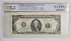 1977 $100 Federal Reserve Note Full Offset Back to Face Print ERROR PCGS 53PPQ - Picture 1 of 5